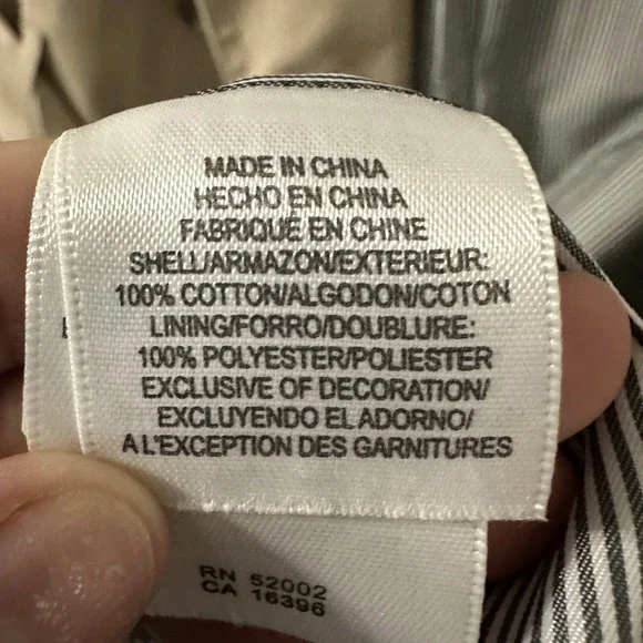 Liz Claiborne New York Double Breasted Trench Coat XL Khaki Belted Minimalist - Picture 5 of 6